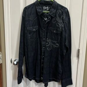 Rock 47 by Wrangler Men’s Shirt XXL Black Snap Button
